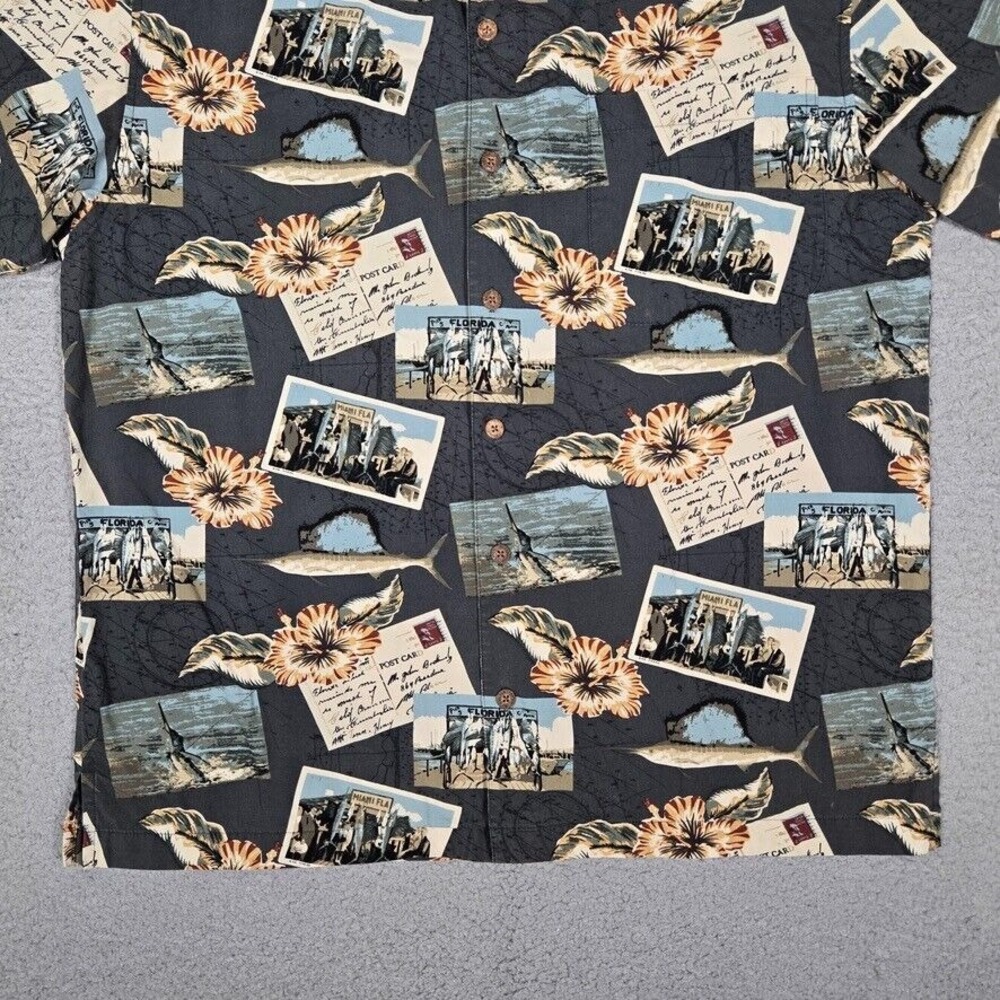 AFTCO Shirt Mens Large Miami Fish Postcards Beach Surf Casual Made in USA Logo - Picture 3 of 12